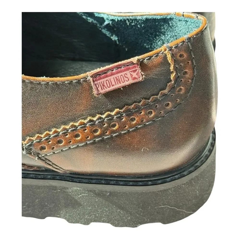 Pikolinos Wingtop Light Weight Brown Blue Leather Sz 39 6.5M/8.5W Oxford Loafers